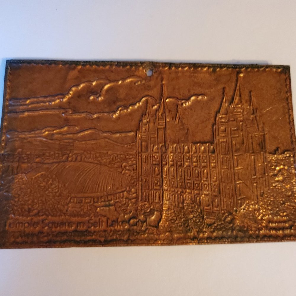 Vintage Copper Postcard of Temple Square in Salt Lake City